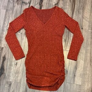 Rust Orange Ribbed Knit Dress